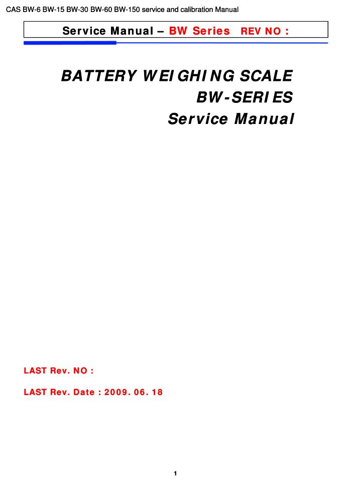 CAS BW-6 BW-15 BW-30 BW-60 BW-150 service and calibration manual PDF - The  Checkout Tech - Store